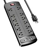 ALESTOR Power Strip with 12 Outlets and USB Ports