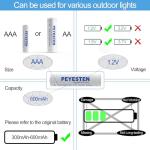 PEYESTEN 600mAh Rechargeable AAA Solar Batteries 12-Pack