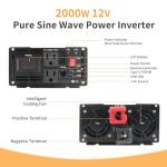 Jecatiy 2000 Watt Pure Sine Wave Power Inverter DC 12V to 110V/120V AC Converter with 2 AC,18W USB, and 30W Type-C Charging Ports, Car Solar Power Inverters with LCD Display for Home RV Truck