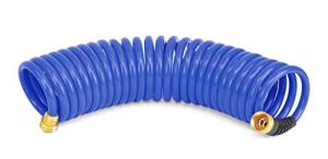 HoseCoil 3/8 inch ID Self Coiling Garden, RV, Marine Outdoor Water Hose (25' Blue)