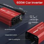 600W Car Voltage Converter Inverter DC 12V to AC 110V Ports Fast Charging Car Charger with Cigarette Lighter Plug with 2 Sockets and 2 USB for Business Trips and Vacation