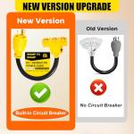 CORDMITPRO Overload Protector 30 Amp to 110 Adapter Generator Power Cord, Shore Power 30 Amp to 15 Amp/20 Amp Adapter, Marine NEMA L5-30P to 3X 5-15R/5-20R RV Generator Adapter, 1.5FT