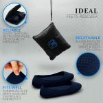 ByeBellas Foldable Stretch Knit Travel Slip-On Round Toe Ballet Flats with Packable Zipper Pouch and Expandable Tote Bag Carrying Case Split Sole Shoes (Navy Blue, US Footwear Size System, Adult, Women, Numeric, Medium, 6)