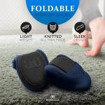 ByeBellas Foldable Stretch Knit Travel Slip-On Round Toe Ballet Flats with Packable Zipper Pouch and Expandable Tote Bag Carrying Case Split Sole Shoes (Navy Blue, US Footwear Size System, Adult, Women, Numeric, Medium, 6)