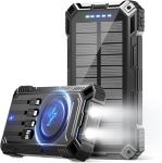 jskei Power Bank 49800mAh Solar Portable Charger Wireless Charging USB-C 15W Fast Charging with 4 Built-in Cables LED Flashlight Battery Pack Compatible with iPhone, iPad, Galaxy, Perfect for Camping