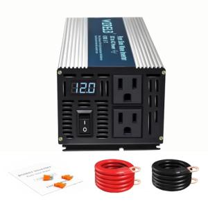 WZRELB 500W Pure Sine Wave Inverter 12V DC to 110V 120V AC Power Converter with LED Display, Off-Grid Portable Power Inverter with 2 AC Outlets for Home, RV, Truck, Camping