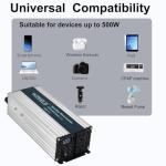 WZRELB 500W Pure Sine Wave Inverter 12V DC to 110V 120V AC Power Converter with LED Display, Off-Grid Portable Power Inverter with 2 AC Outlets for Home, RV, Truck, Camping