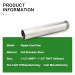 TAISHER 1PCS Stainless Steel Pipe Fittings, 1-1/2" NPT Male x 1-1/2" NPT Female Threaded, 8" Length Nipple Cast Pipe