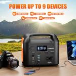 Portable Power Station, 600W (1200W Peak) 299Wh LiFePO4 Solar Generator Pure Sine Wave 110V AC Car Outlets PD 60W QC3.0 Backup Power Supply Bank for Camping, Blackout, CPAP