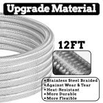 12FT Propane Regulator Hose with Gauge Stainless Braided, QCC1 Propane Adapter Hose Regulator for 20lb Tank with Elbow Adaptor Fit for LP Gas Grill, Camping Stove, Heater, Fire Pit