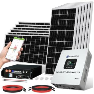 ECO-WORTHY 5KW Off Grid Solar System Complete Kit 12PCS 195W Mono Solar Panel (2340W) +1 * 48V 5KW Off-Grid Inverter + 1 * 51.2V 100Ah Server Rack Whole House Storage LiFePO4 Lithium Battery