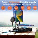 WONGKUO Solar Charger Power Bank - 49800mAh Solar Phone Charger with USB-C in/Output, QC 3.0 Fast Charging with LED Flashlight, Built-in 4 Cables, IP65 Waterproof Fits for Outdoor (Flash Black)