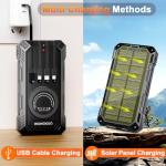 WONGKUO Solar Charger Power Bank - 49800mAh Solar Phone Charger with USB-C in/Output, QC 3.0 Fast Charging with LED Flashlight, Built-in 4 Cables, IP65 Waterproof Fits for Outdoor (Flash Black)