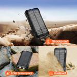 WONGKUO Solar Charger Power Bank - 49800mAh Solar Phone Charger with USB-C in/Output, QC 3.0 Fast Charging with LED Flashlight, Built-in 4 Cables, IP65 Waterproof Fits for Outdoor (Flash Black)