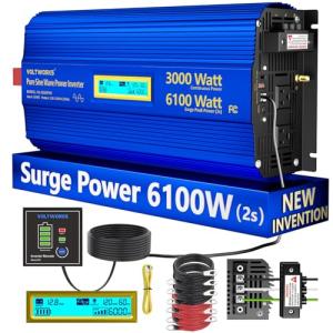 3000 Watt Pure Sine Wave Power Inverter 3000W 12V to 110V 120V AC, 6000W Surge Peak Power for 2 Seconds, UL Fuses, Compatible with Lithium Battery, Car Off-Grid Solar RV Truck Vehicle VOLTWORKS