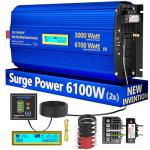 3000 Watt Pure Sine Wave Power Inverter 3000W 12V to 110V 120V AC, 6000W Surge Peak Power for 2 Seconds, UL Fuses, Compatible with Lithium Battery, Car Off-Grid Solar RV Truck Vehicle VOLTWORKS