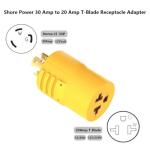 Shore-Power 30 Amp to 20 Amp RV Generator-Adapter Marine 30Amp to 15 Amp Adapter NEMA L5-30P to 5-15R, 5-20R, 6-15R, 6-20R,125V 30A 3 Prong Twist Lock Male plug to 15A/20A T Blade Female Power Adapter