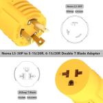 Shore-Power 30 Amp to 20 Amp RV Generator-Adapter Marine 30Amp to 15 Amp Adapter NEMA L5-30P to 5-15R, 5-20R, 6-15R, 6-20R,125V 30A 3 Prong Twist Lock Male plug to 15A/20A T Blade Female Power Adapter