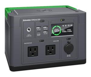 Schneider OffGrid Portable Power Station 300W, PPS330, Lightweight 332Wh Solar Generator: 2 AC Outlets, 60W USB-C PD Output, Wireless Charging, LED Light, for Camping, RV, Home Backup