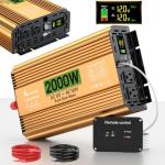 2000 Watt Inverter 12V DC to 110V/120V AC, Pure Sine Wave Inverter for Truck/RV/Home/Solar/Off-Grid, Surge 4000W Pure Sine Power with 2 AC Sockets, 5V 3.4A USB, Digital Display, Remote Controller