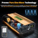 2000 Watt Inverter 12V DC to 110V/120V AC, Pure Sine Wave Inverter for Truck/RV/Home/Solar/Off-Grid, Surge 4000W Pure Sine Power with 2 AC Sockets, 5V 3.4A USB, Digital Display, Remote Controller