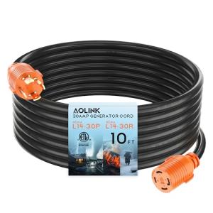 AOLINK 30 Amp Generator Extension Cord 10 Feet, NEMA L14-30P/L14-30R, 4-Prong Locking, Heavy Duty Power Cord, Orange