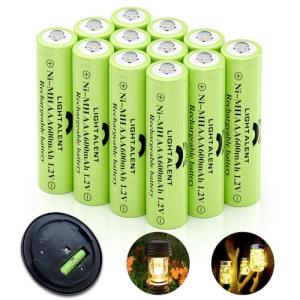 Lightalent Ni-MH AAA Rechargeable Batteries, Triple A High Capacity 1.2V Pre-Charged Battery for Outdoor Solar Lights(AAA-600mAh-12pack)