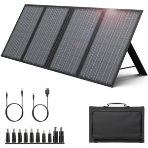 ENGINSTAR 60W Foldable Solar Panel Charger with 18V DC Outlet for Portable Power Stations EnginStar/Jackery/Rockpals/Flashfish, Portable Solar Generator with QC 3.0 for Outdoor Camping Van RV Trip