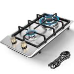 Llamaviva Gas Stove 12 Inch, Propane Cooktop 2 Burner, Portable Gas Cooktop Stainless Steel, Dual Fuel LPG/NG Convertible with Thermocouple Safety Protection for Kitchen, RV, Camping, Outdoor