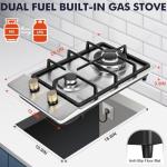Llamaviva Gas Stove 12 Inch, Propane Cooktop 2 Burner, Portable Gas Cooktop Stainless Steel, Dual Fuel LPG/NG Convertible with Thermocouple Safety Protection for Kitchen, RV, Camping, Outdoor