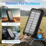 Solar Power Bank 49800mAh - Wireless Portable Charger 15W Fast Charging with 4 Built-in Cables. Equipped with a Powerful Flashlight, IP65 Outdoor Waterproof Power Bank Perfect for Camping, Hiking