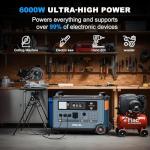 OSCAL PowerMax 6000 Solar Generator, 120/240V Split Phase Voltage 6000W AC Outlets (7200W Peak), 3600Wh LFP Battery Power Station, Expandable to 57.6kWh, 2200W/1.96H Fast Charging for Home