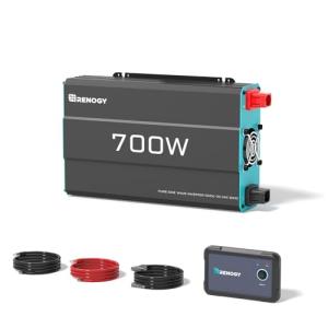 RENOGY REGO 700W Pure Sine Wave Power Inverter, 12V DC to 120V AC, 1400W Peak Power, 16.4FT Remote Controller, Solar/Car/RV Inverter for Emergency Backup, Off-Grid Living, Camping, Truck, Outdoor