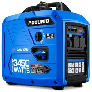 POXURIO 3450-Watt Dual Fuel Inverter Generator for Home Use, 1.6Gallon Large Fuel Tank Up to 8.3 Hours Use, 120V Gas Powered Generator Super Quiet - EPA Compliant