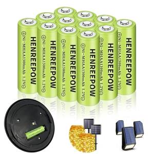 Henreepow Ni-MH AA Rechargeable Batteries, Double A High Capacity 1.2V 1300mAh Pre-Charged for Garden Landscaping Outdoor Solar Lights, String Lights, Pathway Lights (AA-12pack)