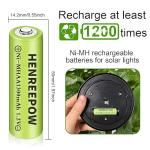 Henreepow Ni-MH AA Rechargeable Batteries, Double A High Capacity 1.2V 1300mAh Pre-Charged for Garden Landscaping Outdoor Solar Lights, String Lights, Pathway Lights (AA-12pack)