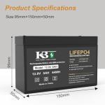 KBT 12V 5Ah Rechargeable LiFePO4 Lithium Replacement UPS Battery for APC Back-UPS 550 BE550G BB CPS5.5-12 CyberPower 12V CP550SLG 6FM7 SLA Battery for Ride On Toys, HAM Radio, Home Alarm System