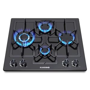 KOXKING Black 24 Inch Gas Cooktop - Built-in Dual Fuel Natural Gas & Propane Stove - 4 Burner Convertible Cooktop with Thermocouple Protection
