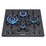 KOXKING Black 24 Inch Gas Cooktop - Built-in Dual Fuel Natural Gas & Propane Stove - 4 Burner Convertible Cooktop with Thermocouple Protection