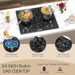 KOXKING Black 24 Inch Gas Cooktop - Built-in Dual Fuel Natural Gas & Propane Stove - 4 Burner Convertible Cooktop with Thermocouple Protection
