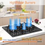 KOXKING Black 24 Inch Gas Cooktop - Built-in Dual Fuel Natural Gas & Propane Stove - 4 Burner Convertible Cooktop with Thermocouple Protection