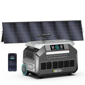 IEE 3200W Solar Generator with 500W Solar Panel (with pull rod), 2048Wh Portable Power Station, 1800W AC Charging, AC Outlets 3200Wx 4, LiFePO4 Battery Power Station for Home Backup, Camping, RV