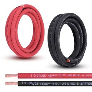 Shirbly 1/0 Gauge Battery Cable, 10FT Red + 10FT Black 1/0 AWG Pure Copper Wire Welding Cable, for Automotive, Battery, Solar and Generator, Standard USA OFC Wire