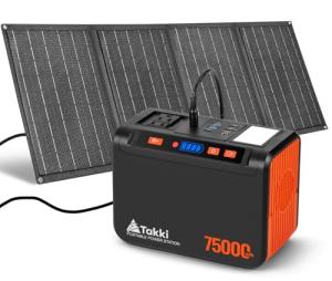 Takki Solar Generator 277Wh Portable Power Station with Solar Panels 40W Included 450W Peak 110V Pure Sine Wave AC Outlet DC USB Ports for Camping CPAP Emergency Tent Outdoor