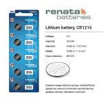 Renata CR1216 Batteries - 3V Lithium Coin Cell 1216 Battery (20 Count)