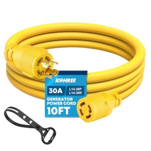 Kohree 10FT 30 Amp Generator Extension Cord 4 Prong, NEMA L14-30P/L14-30R, Generator Power Locking Cord for Manual Transfer Switch, Electric Extension Wire 10 Gauge 125/250V, 7500W with Cord Organizer