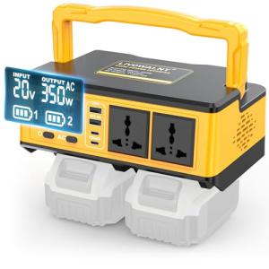 350W Power Station Compatible with Dewalt: LIVOWALNY Portable Generator DC 20V to AC 110-120V Power Inverter Battery Adapter Phone Charger 2 USB-A & 2 Type-C & 2 AC Outlet & 7 Colors RGB Light
