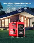 POXURIO 3450-Watt Dual Fuel Inverter Generator for Home Use, 1.6Gallon Large Fuel Tank Up to 8.3 Hours Use, 120V Gas Powered Generator Super Quiet, Red