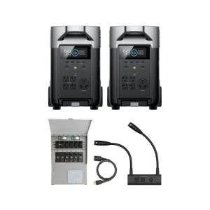 EF ECOFLOW 240V/7200Wh, 7200W Home Battery Backup Kit: 2 DELTA Pro with Double Voltage Hub with Transfer Switch, Lifepo4 Power Station, Electricity Generator for Home Use, Blackout, Emergency