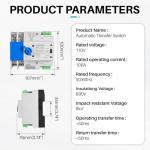 KNMIPJD ATS Automatic Transfer Switch 2P AC110V 100A 50/60Hz ATS Dual Power Switch Electrical Selector Switches for Home Generator DIN Rail Mount (2P 100A)